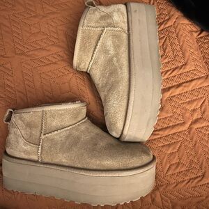 UGG Tan Platform Mini Boots